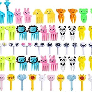 BOTARO 50 Pcs Food Fruit Fork Picks for Kids Cute Animals Bento Box Decor ForksCake Little Forks Dessert Forks Mini Cartoon Toothpick for Cake Dessert Pastry Party Supply