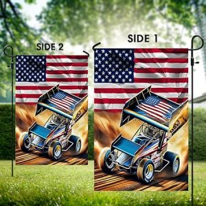 Sprint Car Racing, Dirt Track Racing American Flag, Housewarming Gift, Yard Flag