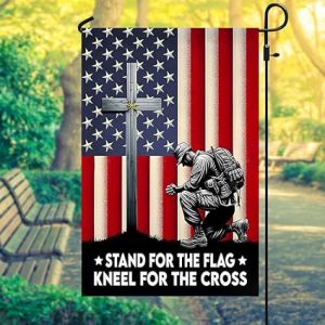 Veteran Kneeling Christ Cross American Flag, Porch Decor, Entry Flag, Yard Decor